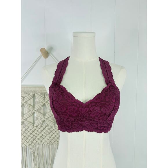 Intimately Free People Galloon Lace Racerback Bralette Womens Small Grape Purple - Picture 2 of 10